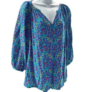 adrienne vittadini Floral Blouse Teal Top Size 1x Boho